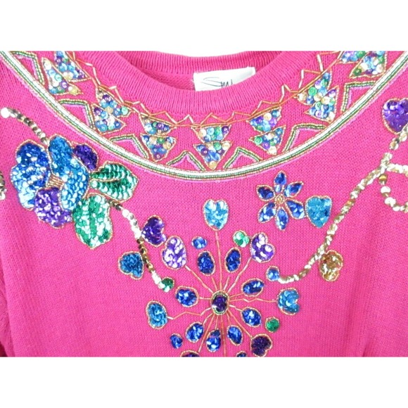 SML Sort LTD L Sweater Beads Sequins Pink Long Sleeve - Picture 3 of 5
